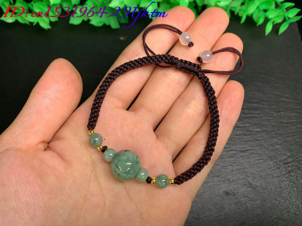 A Myanmar Jadeite Carve Bead Bracelet Natural Burmese Jade Real Jewelry Stone Charm Amulet Bangle Gifts for Women Talismans