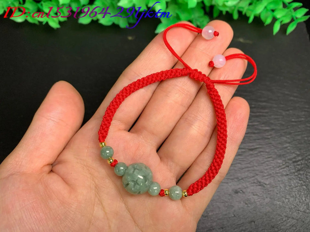 A Myanmar Jadeite Carve Bead Bracelet Natural Burmese Jade Real Jewelry Stone Charm Amulet Bangle Gifts for Women Talismans