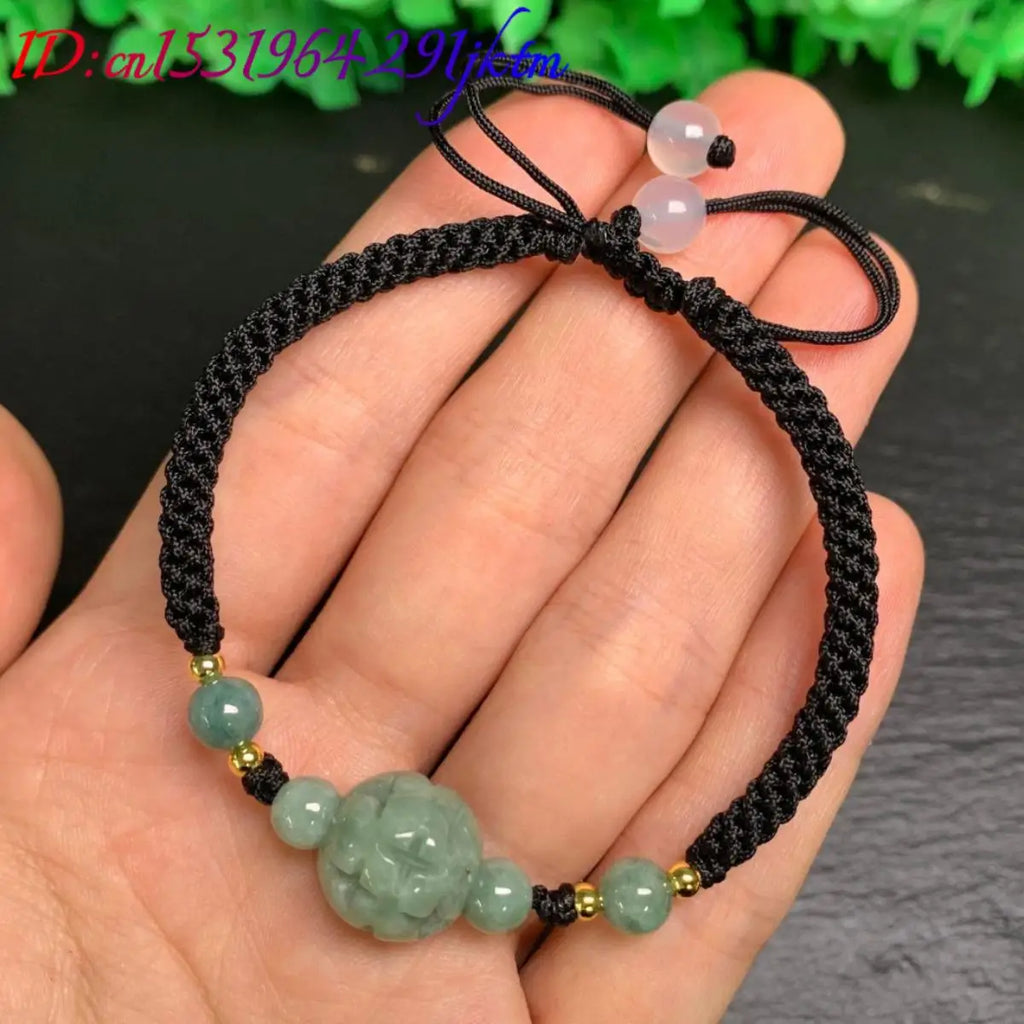 A Myanmar Jadeite Carve Bead Bracelet Natural Burmese Jade Real Jewelry Stone Charm Amulet Bangle Gifts for Women Talismans
