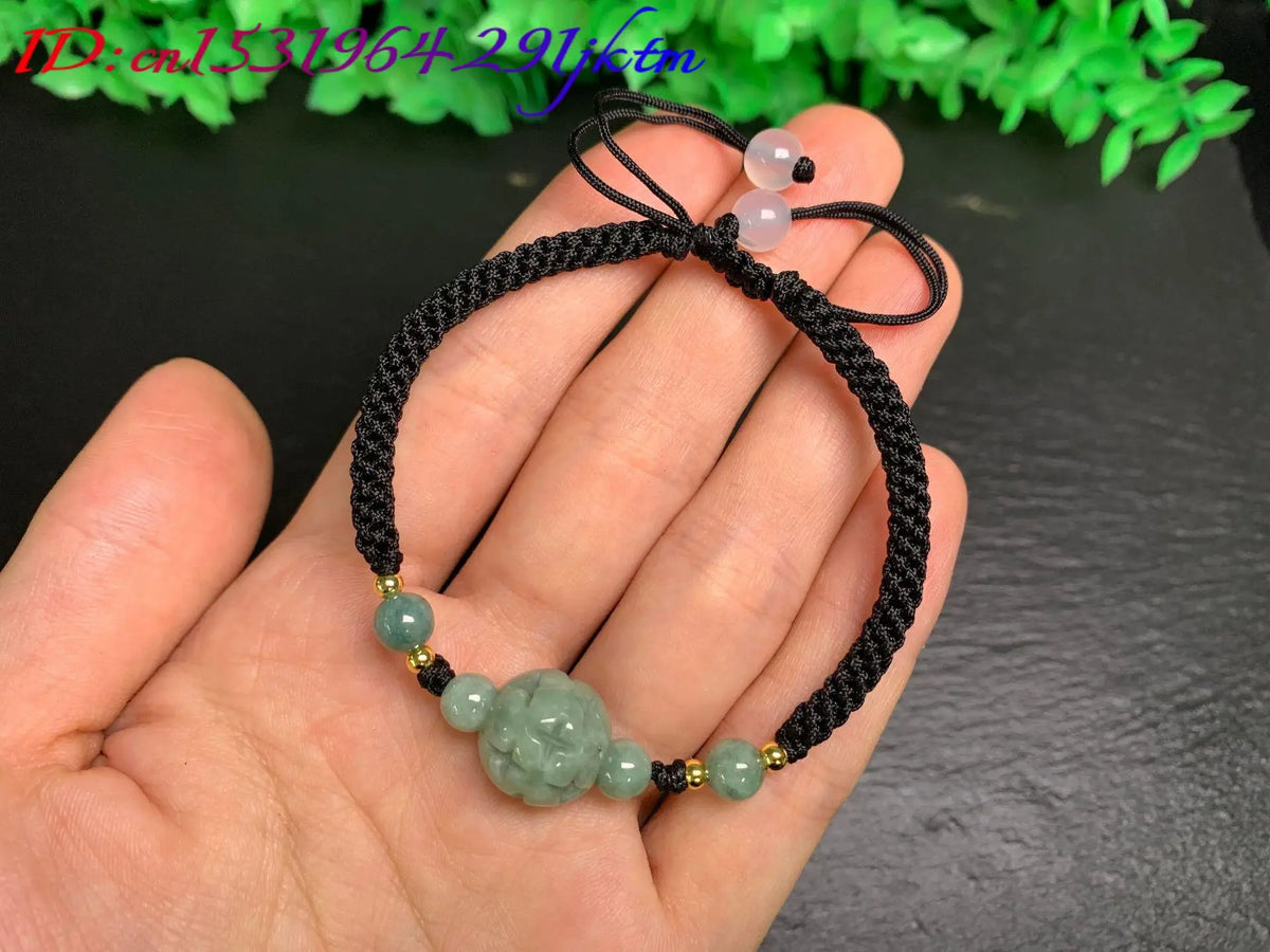 A Myanmar Jadeite Carve Bead Bracelet Natural Burmese Jade Real Jewelry Stone Charm Amulet Bangle Gifts for Women Talismans