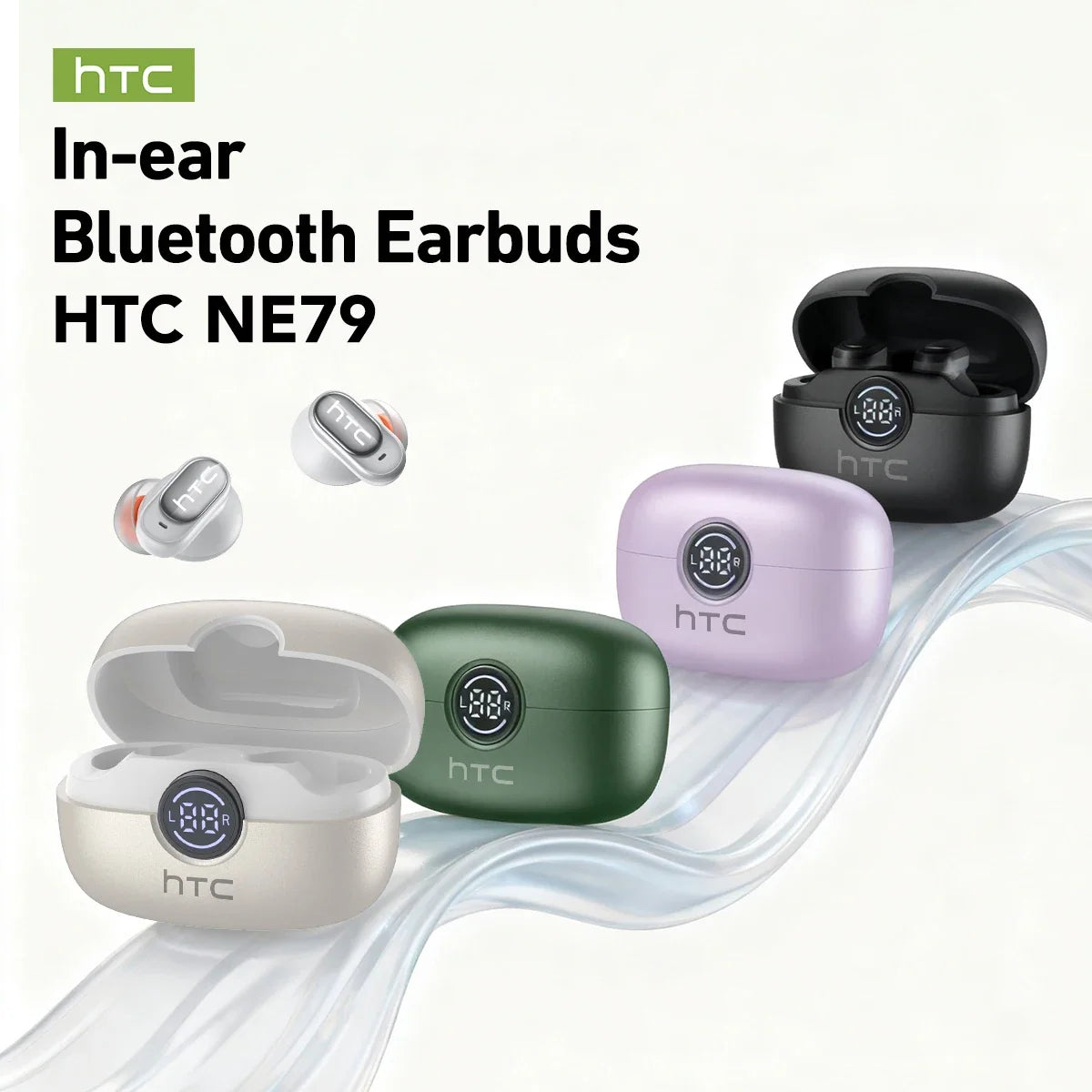 HTC NE79 TWS Bluetooth 6.0 Earbuds AI Translation 135 Languages ENC Noise Cancelling HiFi Stereo Headphones with LED Display