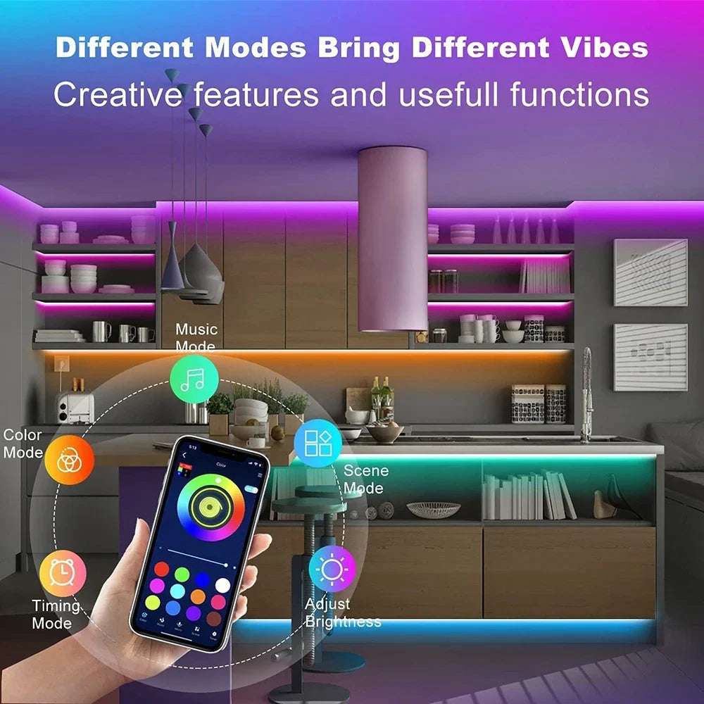Bluetooth LED Strip Lights Smart SMD 5050 APP Remote Control Flexible Ribbon Diode Lamp Tape TV Backlights Game Room Home Decor