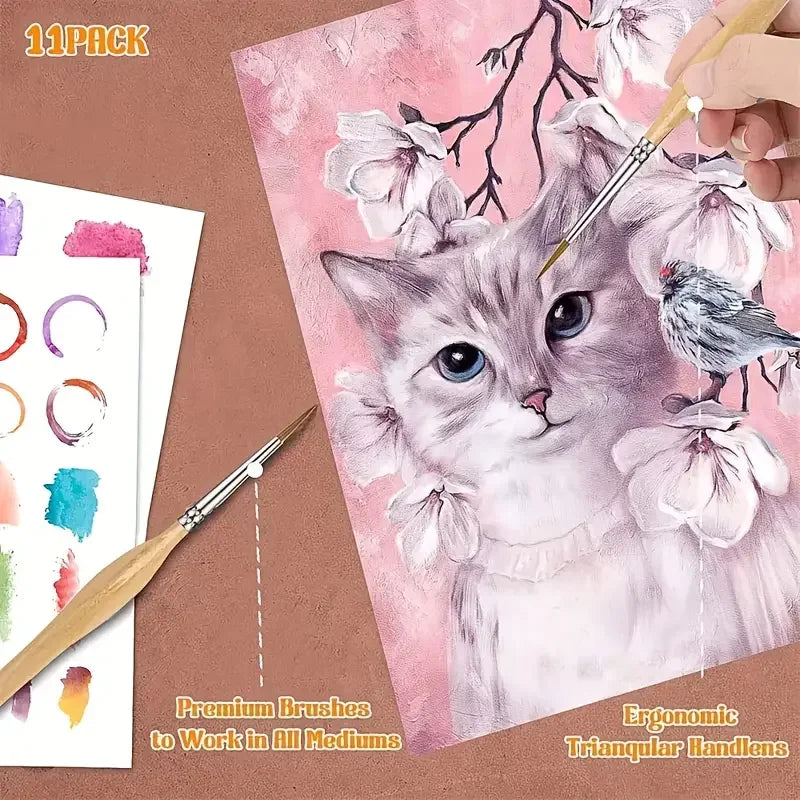 Detail Paint Brush Set | 11-Piece Micro Brushes with Triangle Handles | Acrylic, Oil, Model & Miniature Painting
