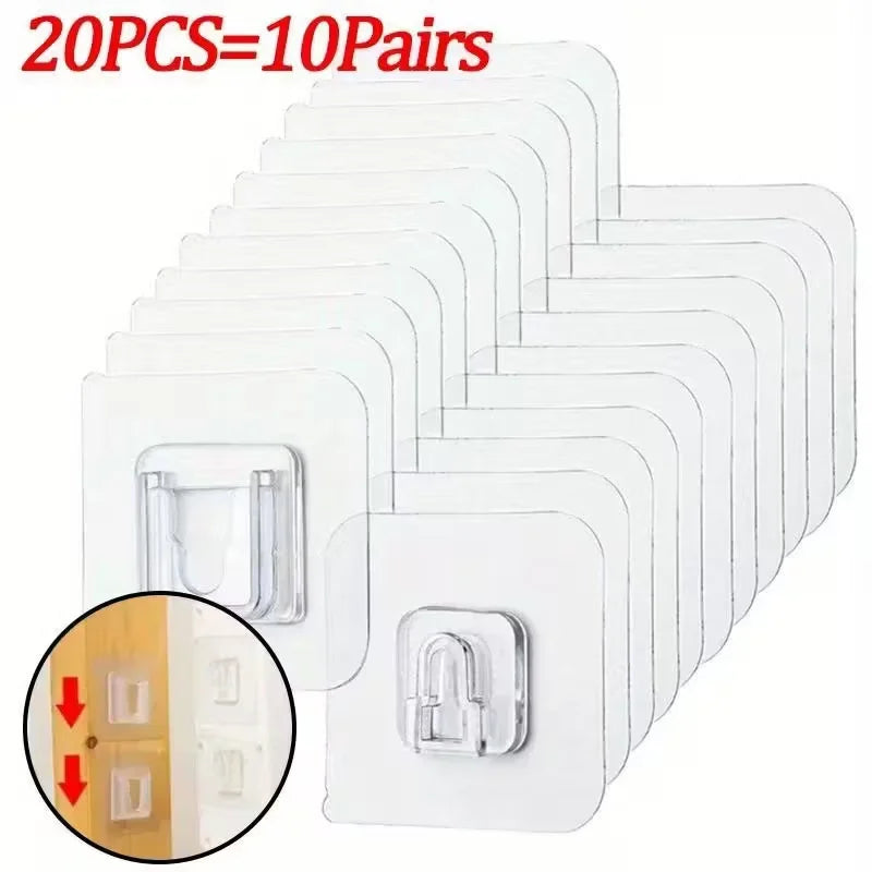 Transparent Adhesive Wall Hooks 40-Pack | No-Nail, Removable Organizer Hooks