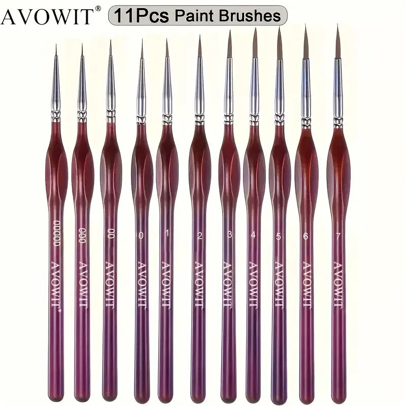 Detail Paint Brush Set | 11-Piece Micro Brushes with Triangle Handles | Acrylic, Oil, Model & Miniature Painting