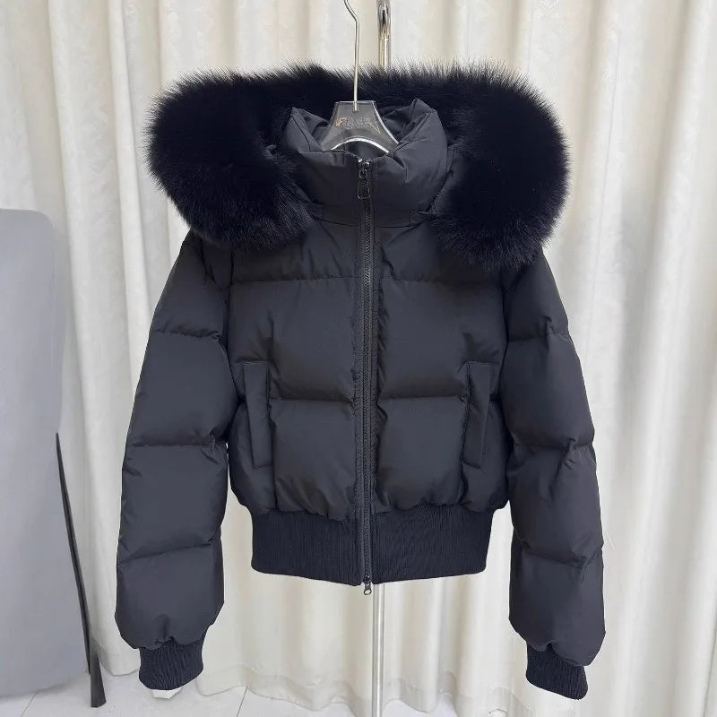 American Vintage Faux Fur Hooded Coat Women Retro Solid Slim Jaket Winter Casual Warm Fashion Long Sleeve Crop Puffer Coat New