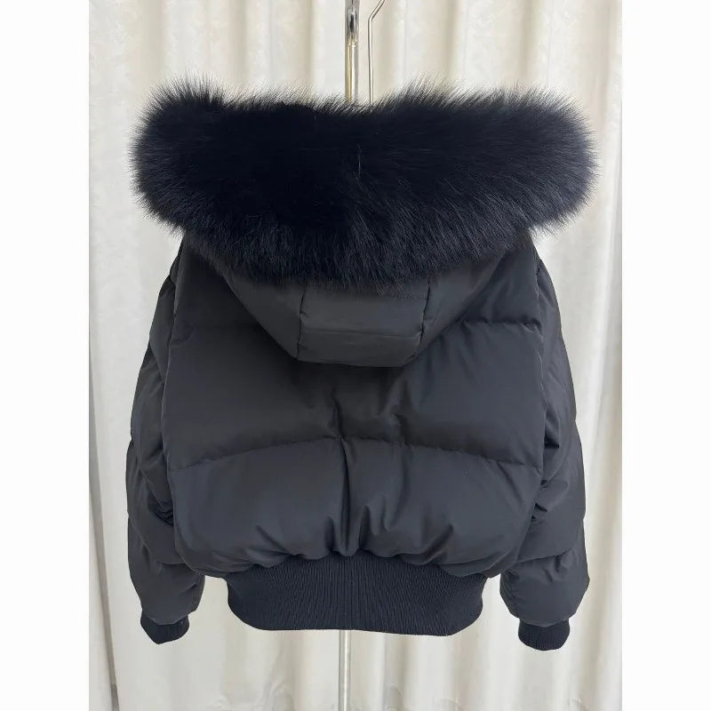 American Vintage Faux Fur Hooded Coat Women Retro Solid Slim Jaket Winter Casual Warm Fashion Long Sleeve Crop Puffer Coat New