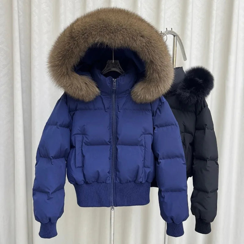 American Vintage Faux Fur Hooded Coat Women Retro Solid Slim Jaket Winter Casual Warm Fashion Long Sleeve Crop Puffer Coat New